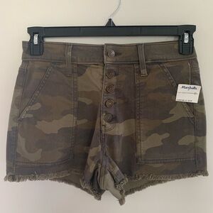 Marshalls Green Cargo Shorts with Camouflage Design